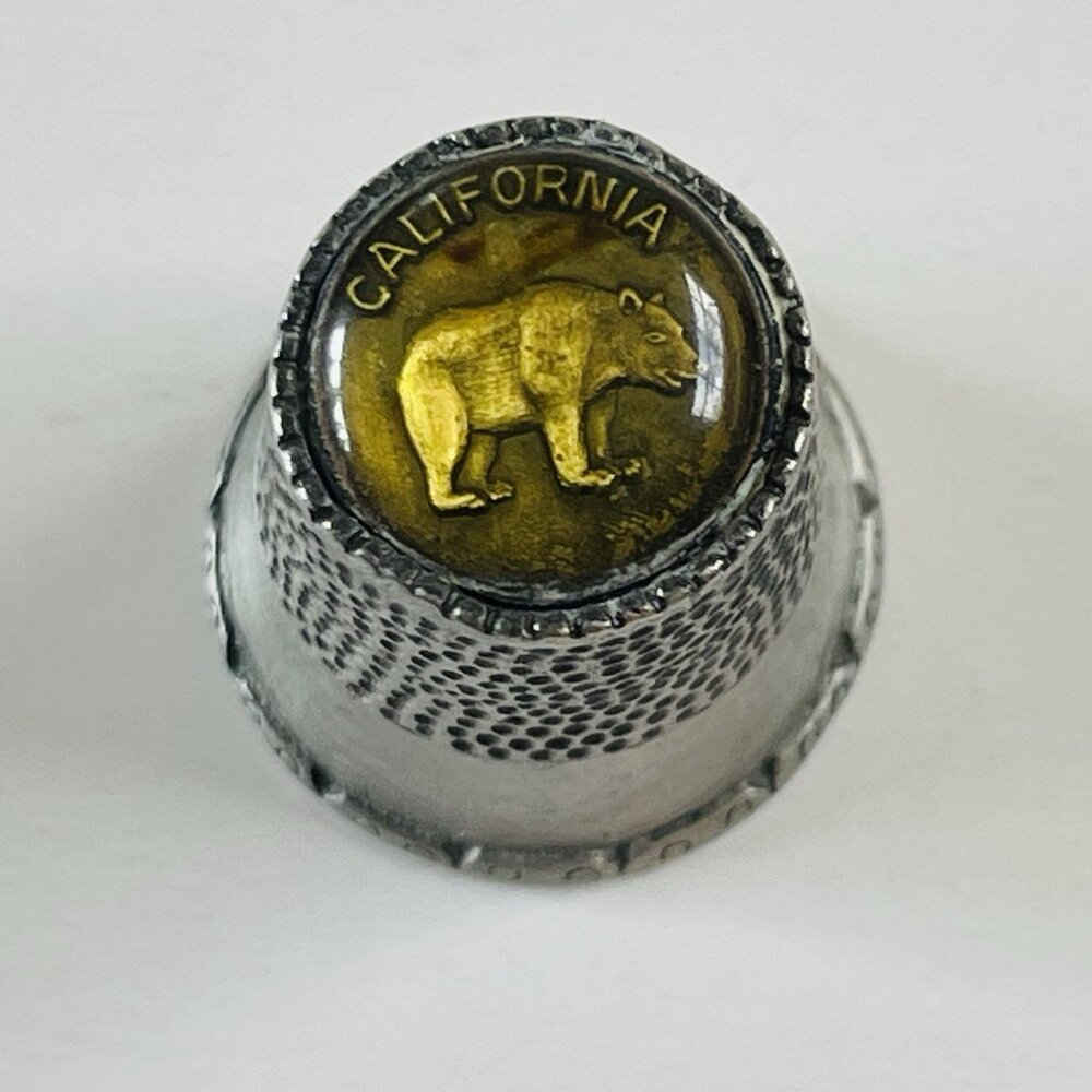 Sewing Quilting Thimble No‎ Size Collectible Silver Tone California Bear Decor